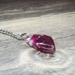 Dried Rose Petal Necklace, Botanical Witch Jewelry